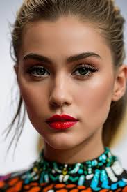 with green eyes and red lips
