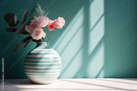 Blue Striped White Vase Against Pastel