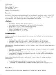Resume For Admissions Representative For College Resume Templates