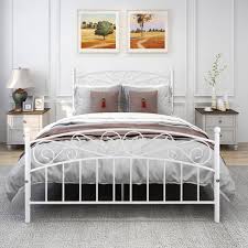 White Queen Metal Bed Frame Platform