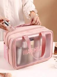 clear toiletry bag letter graphic