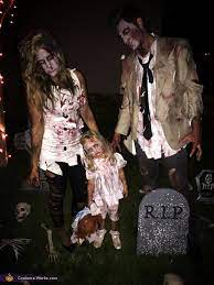 scary zombie family costume step by