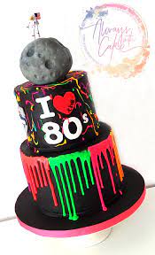 80 S Neon Cake In 2020 Neon Cakes Neon Birthday Cakes 40th Birthday  gambar png