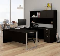 File drawer accommodates letter and legal size files. U Shaped Office Desk With Hutch In Deep Gray Black Computerdesk Com