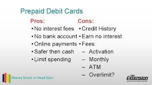 Pros and cons of debit cards. In Head Start Credit And Debt Make It