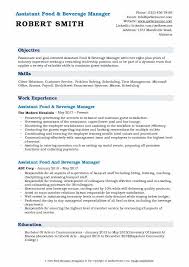 Assistant Food And Beverage Manager Resume Samples Qwikresume