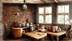 Old And Vintage Rustic Kitchen Interior