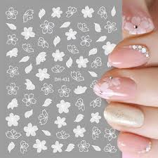 3d nail stickers white flowers nail art