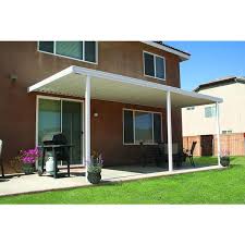 Integra 16 Ft X 10 Ft White Aluminum Attached Solid Patio Cover With 3 Posts 10 Lbs Live Load