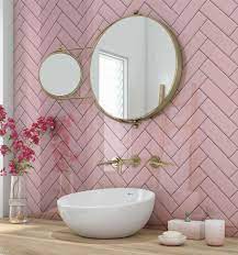 Pink Herringbone Acrylic Shower Wall