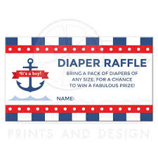 Nautical Baby Shower Diaper Raffle Ticket With Anchor And Dark Blue
