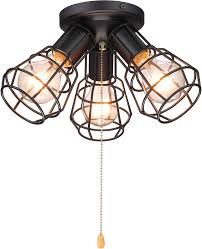 Industrial Close To Ceiling Light With Pull Chain 3 Lights Rustic Farmhouse Metal Wire Cage Semi Flush Mount Pull String Ceiling Lamp 12 Inch Oil Black Ul Listed Amazon Com