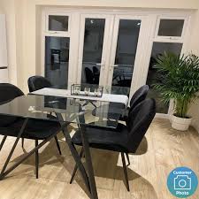 Discover prices, catalogues and new features. Glass Dining Table With Black Metal Legs Seats 6 Dax Furniture123