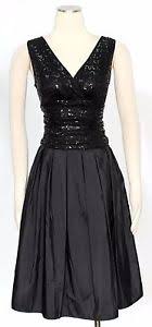 Details About S L Fashions Slny Black Dress Size 2 Cocktail Sequined V Neck Taffeta Womens