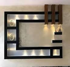 Wood Led Black Tv Wall Unit For Home Hall
