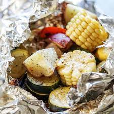 grilled potatoes and vegetables in foil