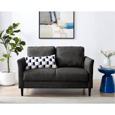Homestock Black Linen Loveseat Mini Sofa Loveseat Small Sofa With Flared Arms 2 Seater Loveseat Rv Couch Sofa For Apartments