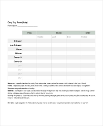 Camp Duty Roster Template Words Templates Free
