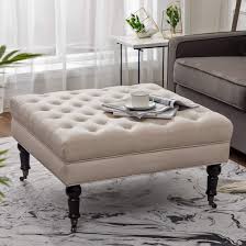 Weston home libby button tufted cushion fabric coffee table ottoman with straight base. Simhoo Large Square Tufted Lined Ottoman Coffee Table With Casters Beige Upholstery Button Footstool Cocktail With Wheels For Living Room Buy Online In Canada At Canada Desertcart Com Productid 125812513