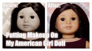 putting makeup on my american doll