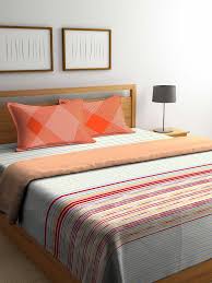 Orange Navy Blue Striped Bedding Set