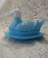 Candy Dish Of Blue Milk Glass