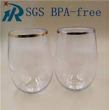Plastic Gold Rim Stemless Wine Glasses
