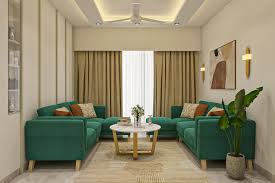 design with sea green sofa