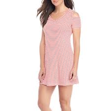 Chetta B Dress Cold Shoulder Stripe Pink And White Boutique
