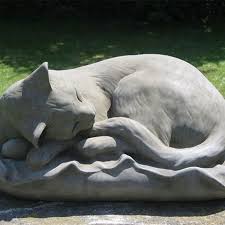 Outdoor Stone Sleeping Cat Statue For