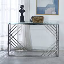 Tall Glass Console Table Hall Slim Side