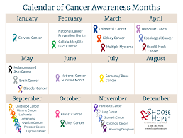Cancer Awareness Months Calendar And Ribbon Colors Choose Hope