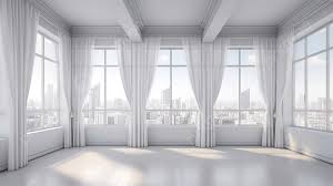 empty living room with white curtains