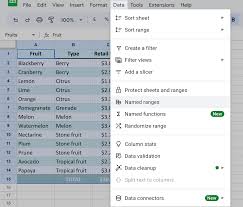 a table in google sheets