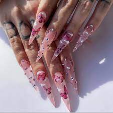 kamize pink fake nails bling sti