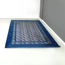 blue wool rectangular rug
