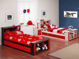 Available colors include white, brown, and black. Lovely Twin Furnitures Set For Shared Kids Bedroom With Bookcase Bed In Red Bla Cheap Bedroom Furniture Kids Bedroom Furniture Sets Twin Bedroom Furniture Sets