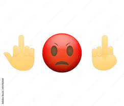 Emoticon face and hand icon meaning fuck you. Emoji modern flat  illustration. Иллюстрация Stock | Adobe Stock