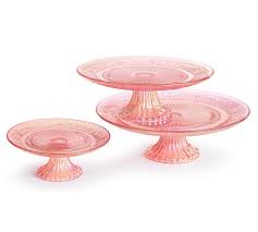 Iridescent Pink Glass Cake Plate Set