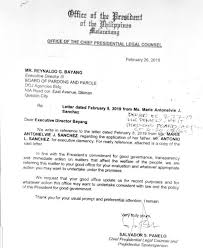 The philippine president has said he has no problem with being held responsible for the many killings under in this photo provided by the malacanang presidential photographers division, philippine. Marlon Ramos On Twitter Look A Copy Of The Letter Sent By Salvador Panelo Presidentduterte S Spokesperson And Chief Legal Counsel To The Bpp Endorsing Sanchez S Application For Executive Clemency Notice That Panelo