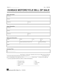 kansas motorcycle bill of form