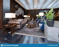 Luxury Lounge Entrance Area In Hotel With Leather Sofa And