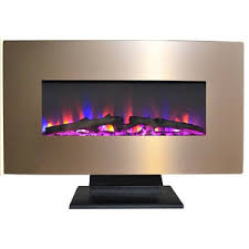 standing electric fireplace with logs