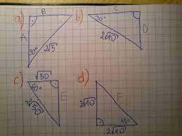 Dział: Trójkąty o kątach 90°, 45°, 45° oraz 90°, 30°, 60°. Zad.: Podaj  długości boków oznaczonymi literami - Brainly.pl