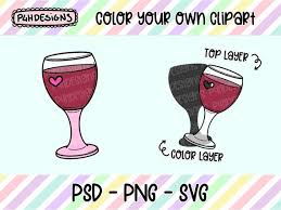 Red Wine Glass Clipart Layered Doodle