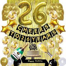 Gold 26th Birthday Decorations Kit Cheers To 26 Years Banner Balloons  gambar png