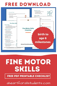 fine motor skills checklist printable