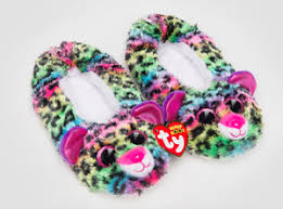 Details About Nwt Ty Beanie Boo Rainbow Leopard Cat Plush Slipper Shoe Girl Xs S M L 11 5