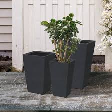 black concrete tall planter set