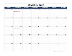 2018 Excel Calendar Spreadsheet Template Free Printable